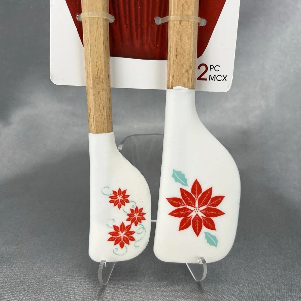 Joie Christmas Silicone Spatulas Holiday Poinsettias White‎ Red 2 Pieces Gifting